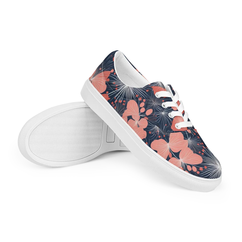 Coral Midnight Bloom on Men's Lace-Up Canvas Shoes — Right Front