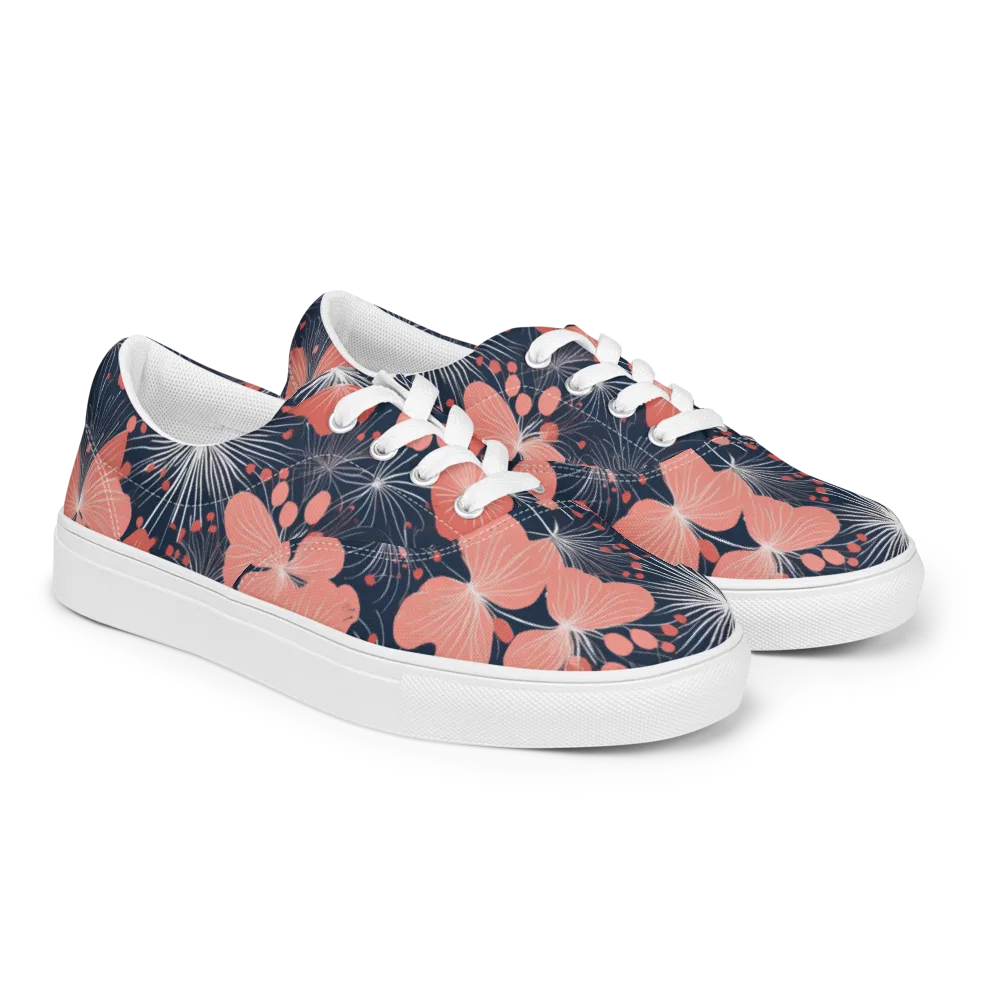Coral Midnight Bloom on Men's Lace-Up Canvas Shoes — Right Front