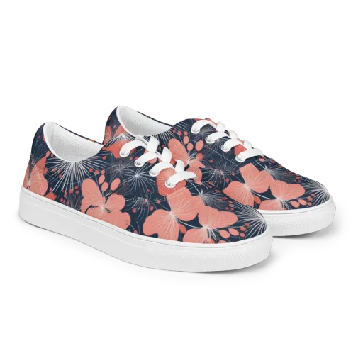 Coral Midnight Bloom on a Men's Lace-Up Canvas Shoes