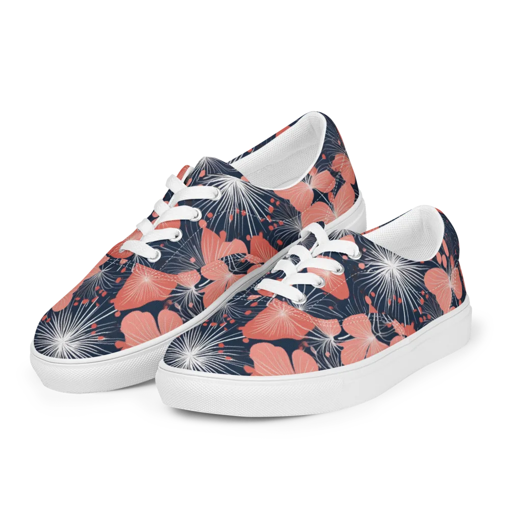 Coral Midnight Bloom on Men's Lace-Up Canvas Shoes — Left Front