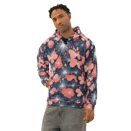 Coral Midnight Bloom on a Cotton Hoodie