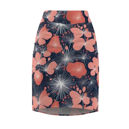 Coral Midnight Bloom on a Pencil Skirt