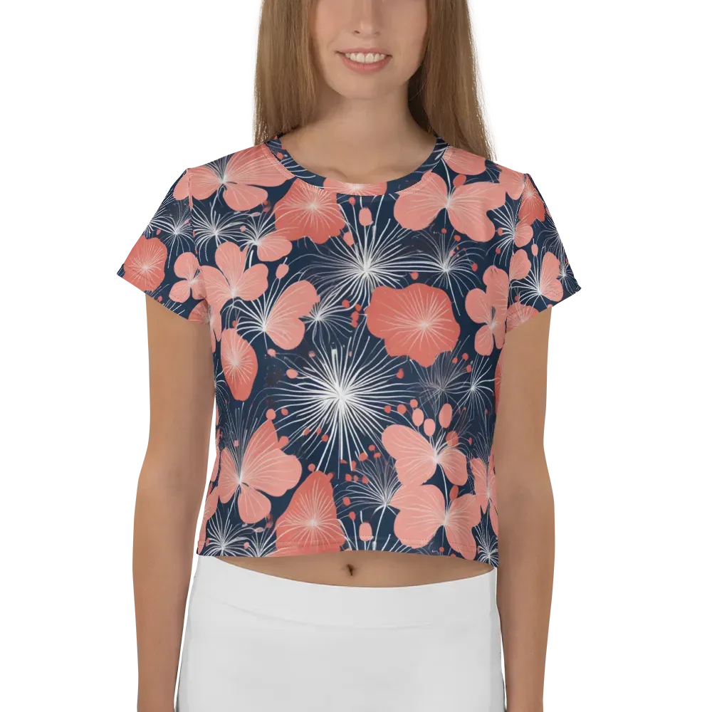 Coral Midnight Bloom on Crop Tee — Front