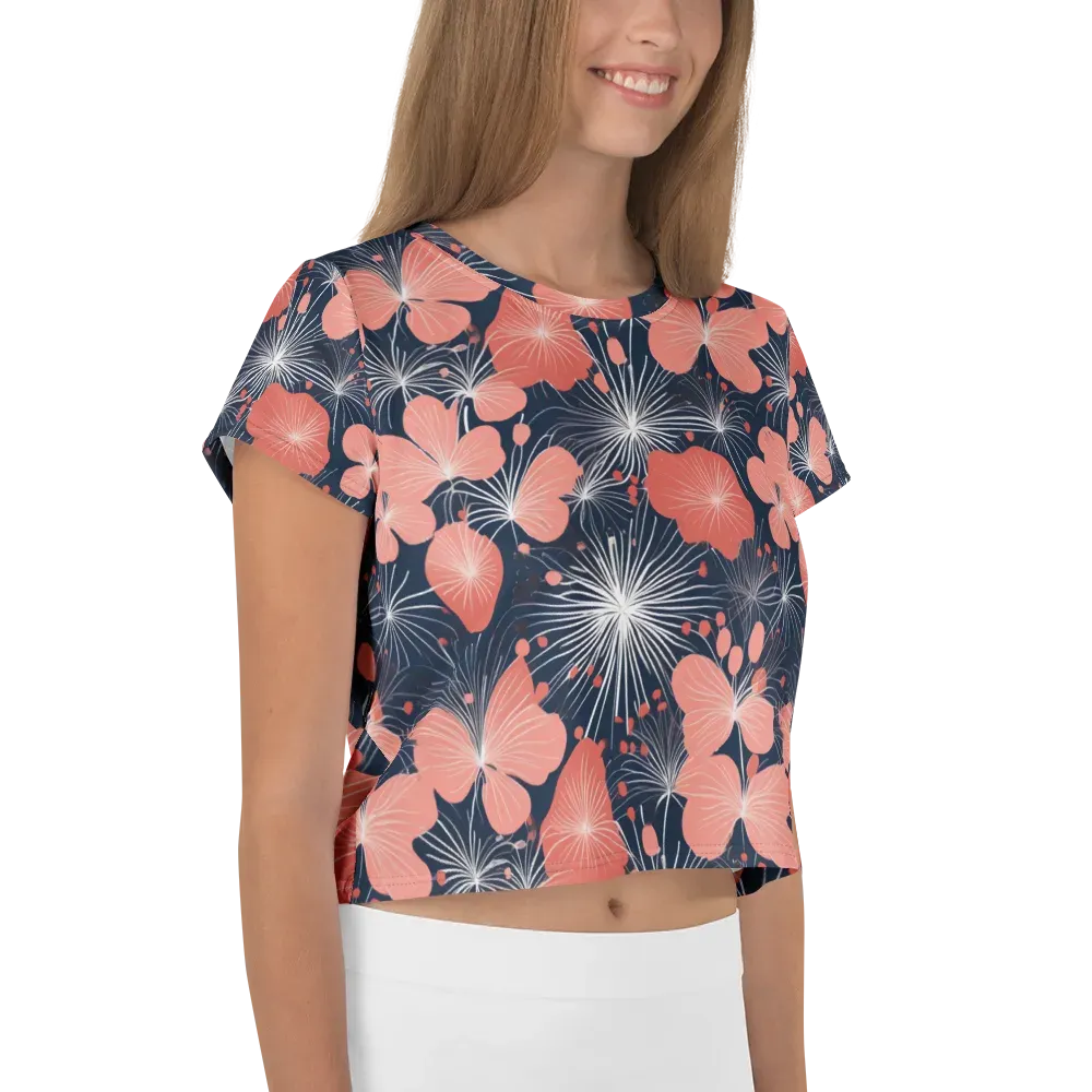 Coral Midnight Bloom on Crop Tee — Right