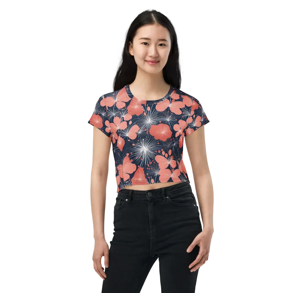 Coral Midnight Bloom on Crop Tee — Front