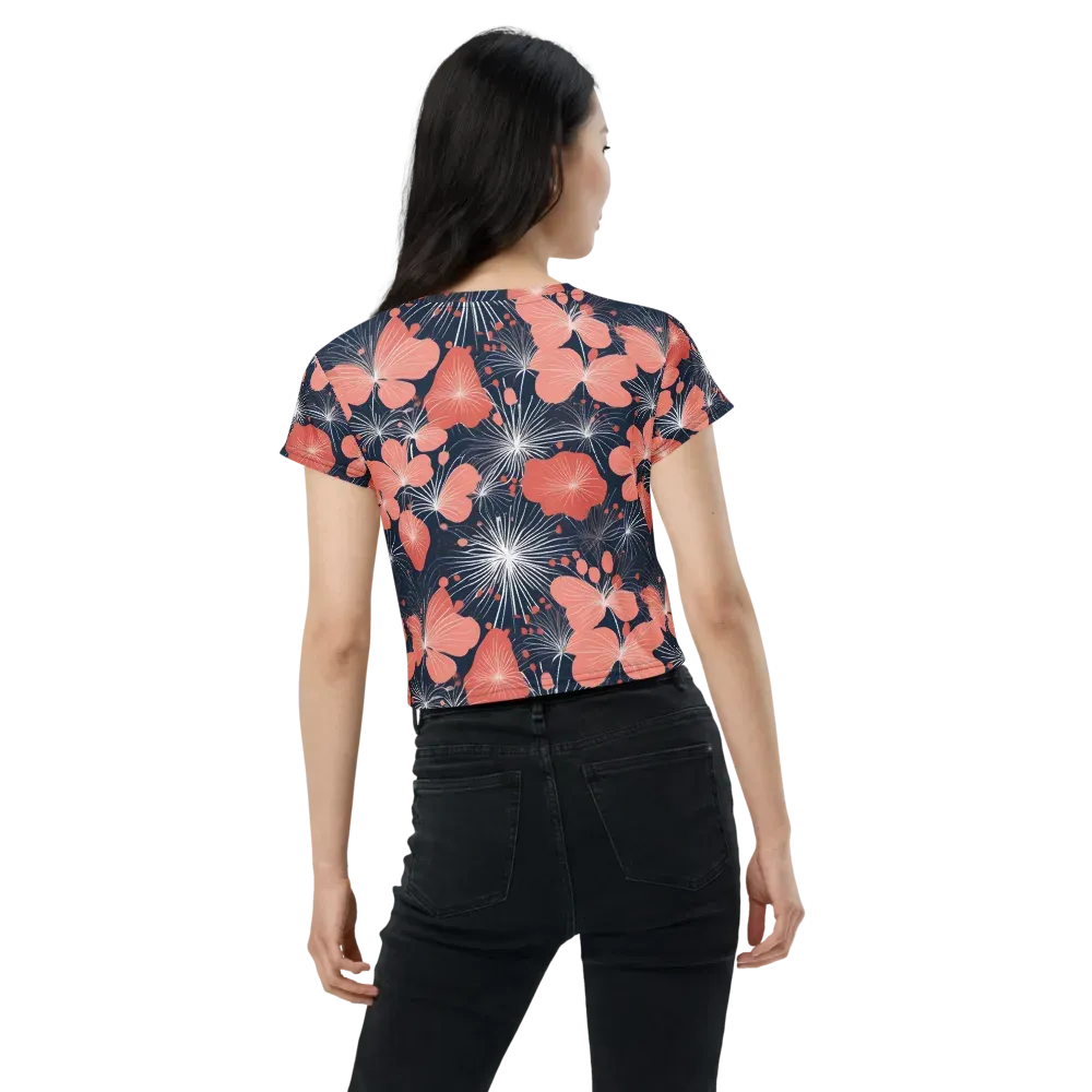 Coral Midnight Bloom on Crop Tee — Back