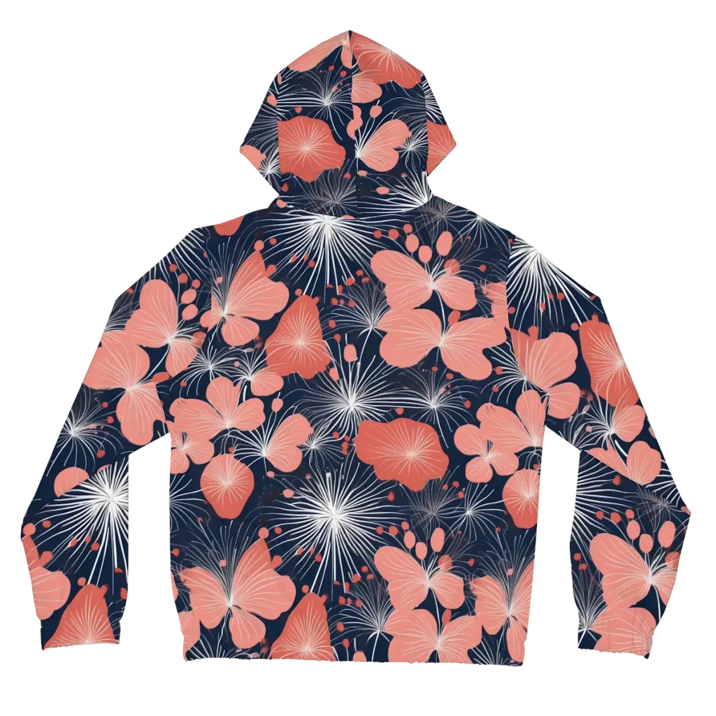 Coral Midnight Bloom on Women's Full-Zip Hoodie — Back