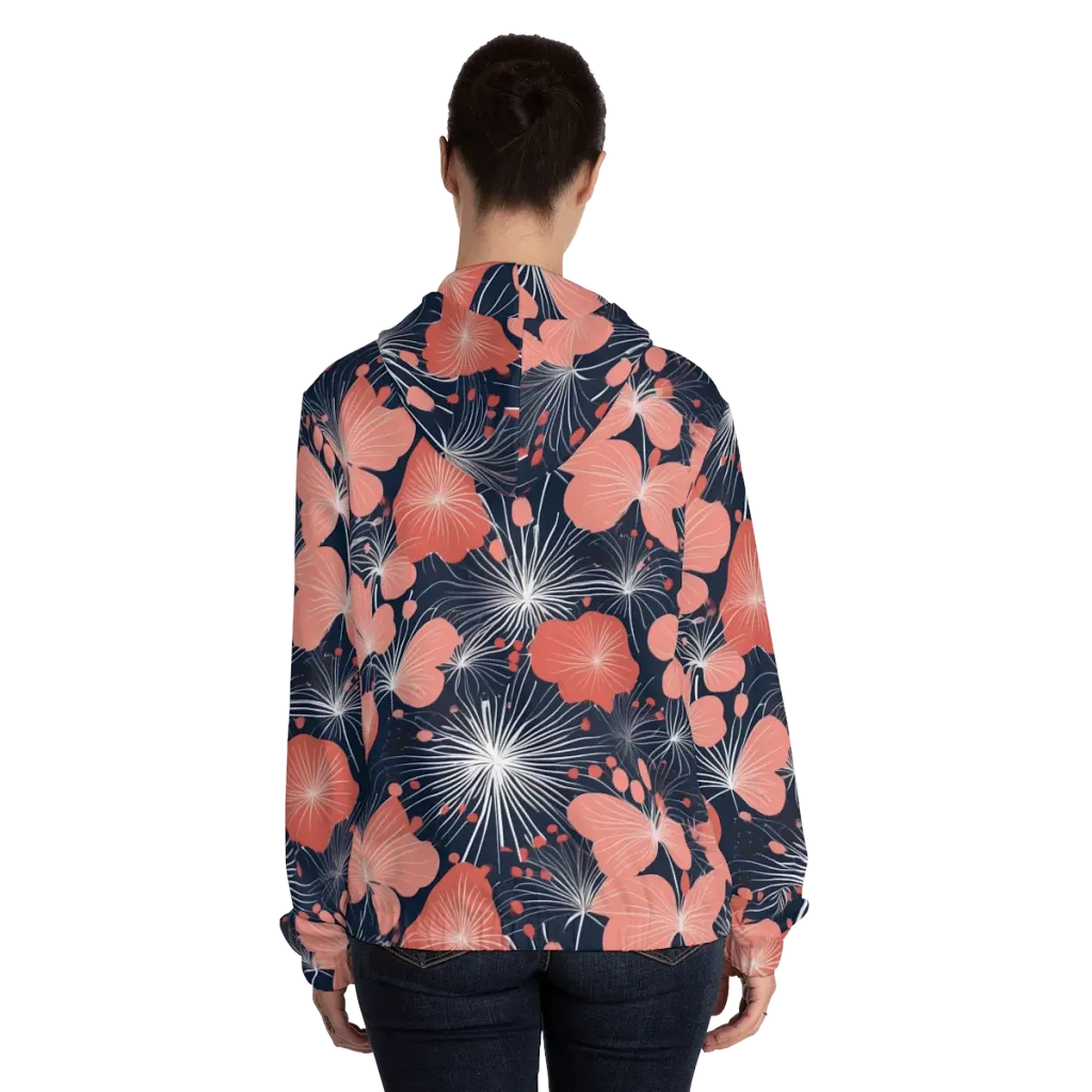Coral Midnight Bloom on Women's Full-Zip Hoodie — Back On Person