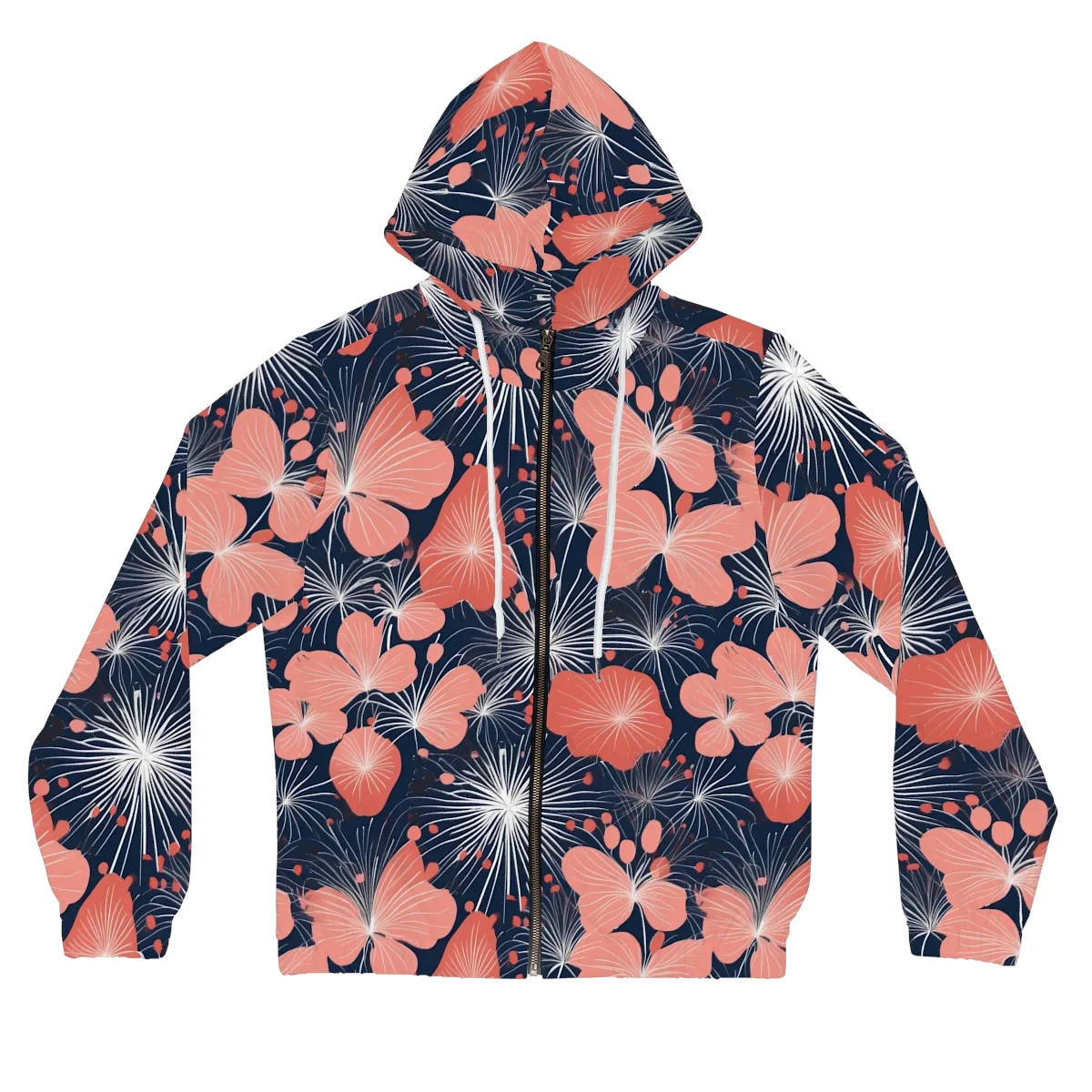 Coral Midnight Bloom on Women's Full-Zip Hoodie — Front