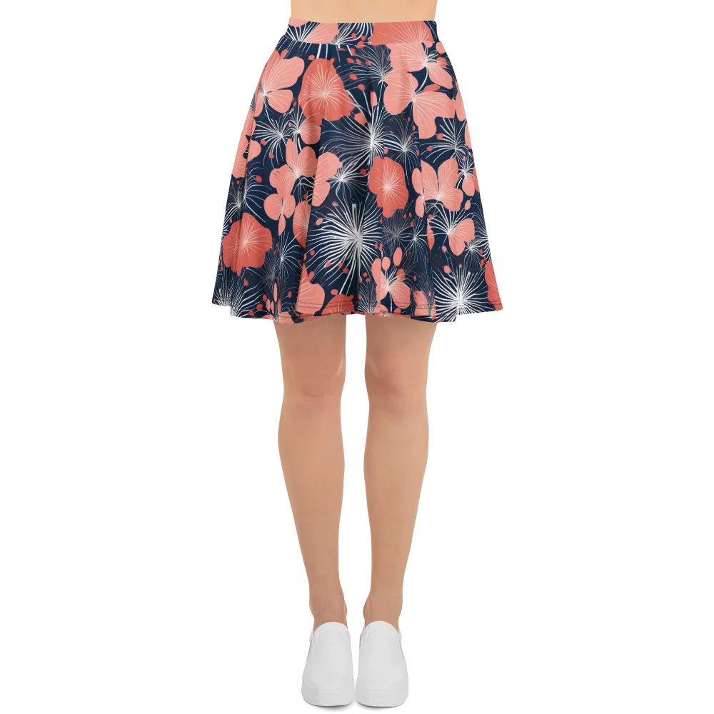 Coral Midnight Bloom on Skater Skirt — Front