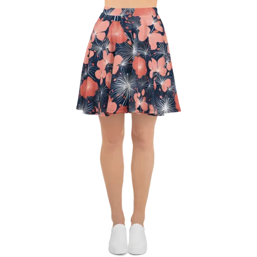 Coral Midnight Bloom on a Skater Skirt