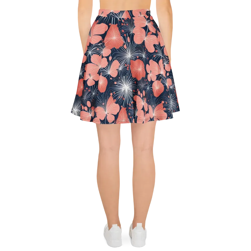 Coral Midnight Bloom on Skater Skirt — Back