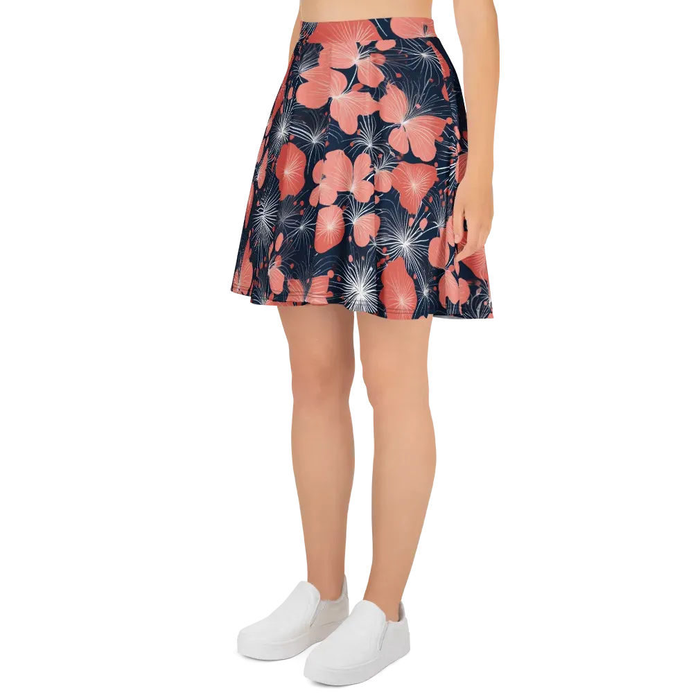 Coral Midnight Bloom on Skater Skirt — Left