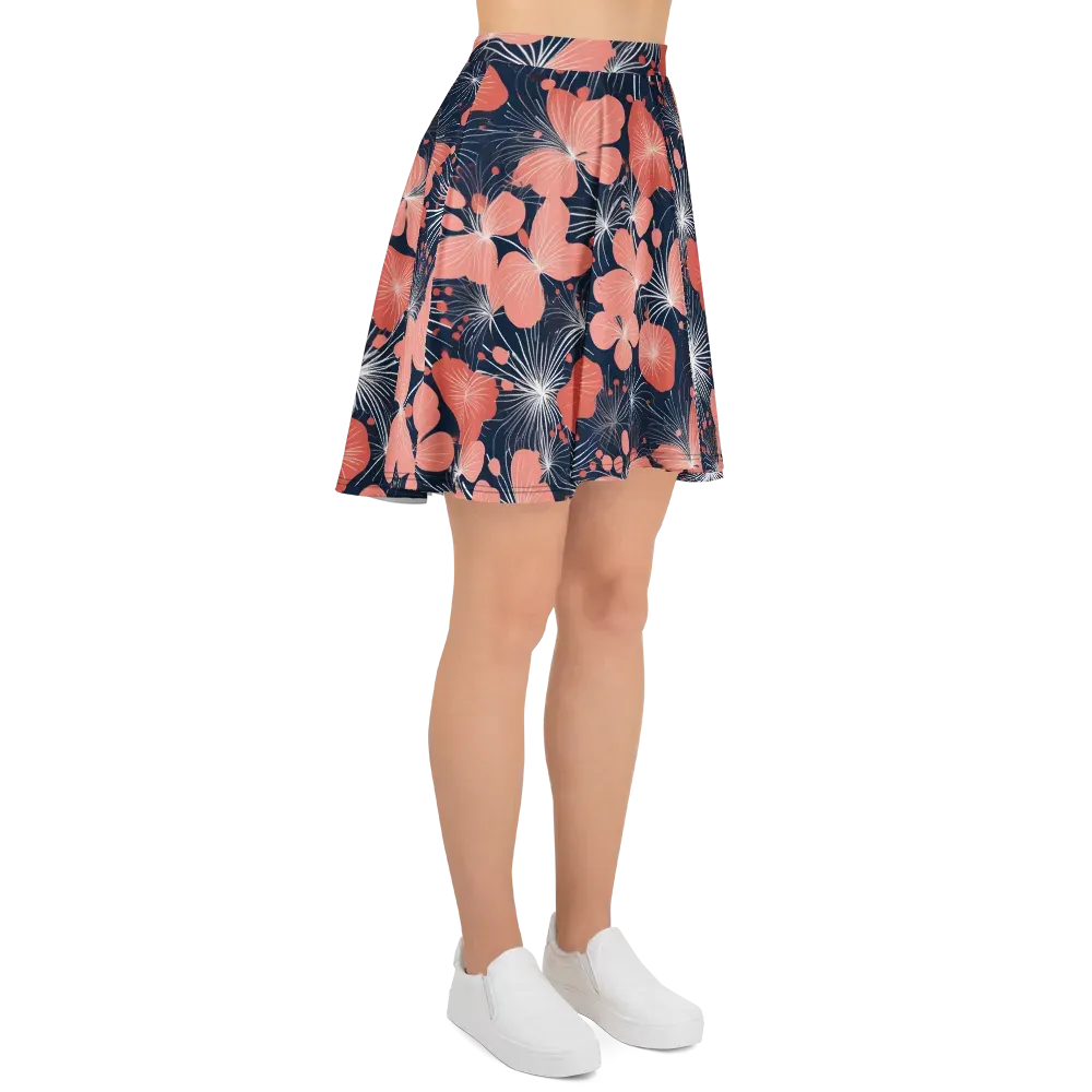 Coral Midnight Bloom on Skater Skirt — Right