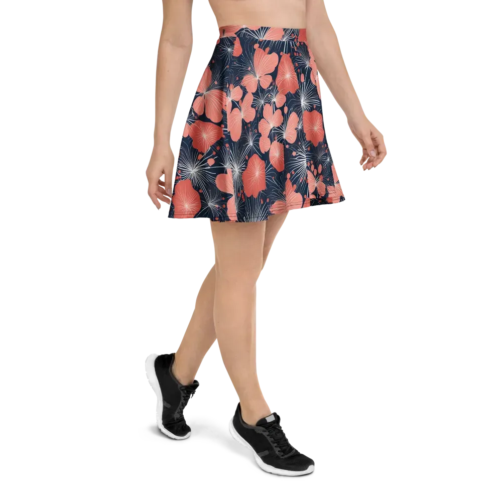 Coral Midnight Bloom on Skater Skirt — Right
