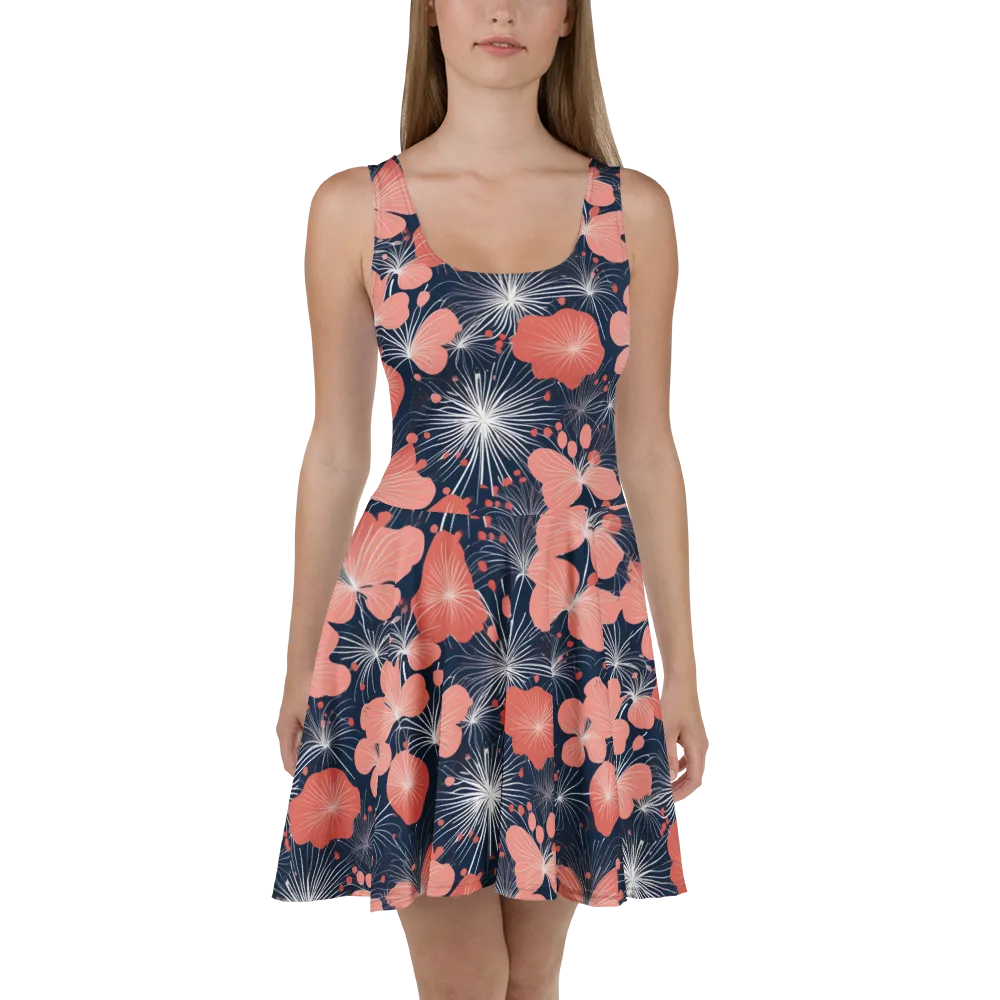 Coral Midnight Bloom on Skater Dress — Front
