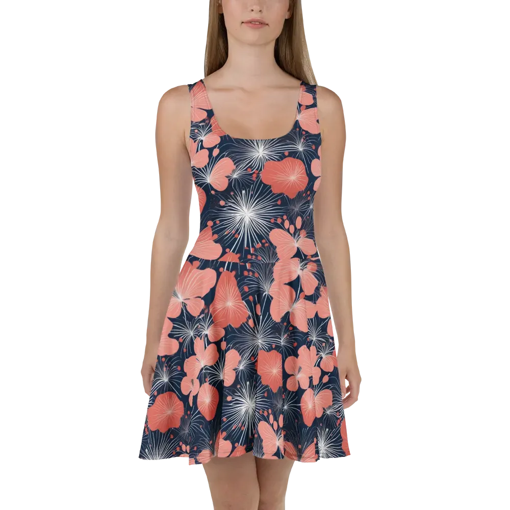 Coral Midnight Bloom on Skater Dress — Front