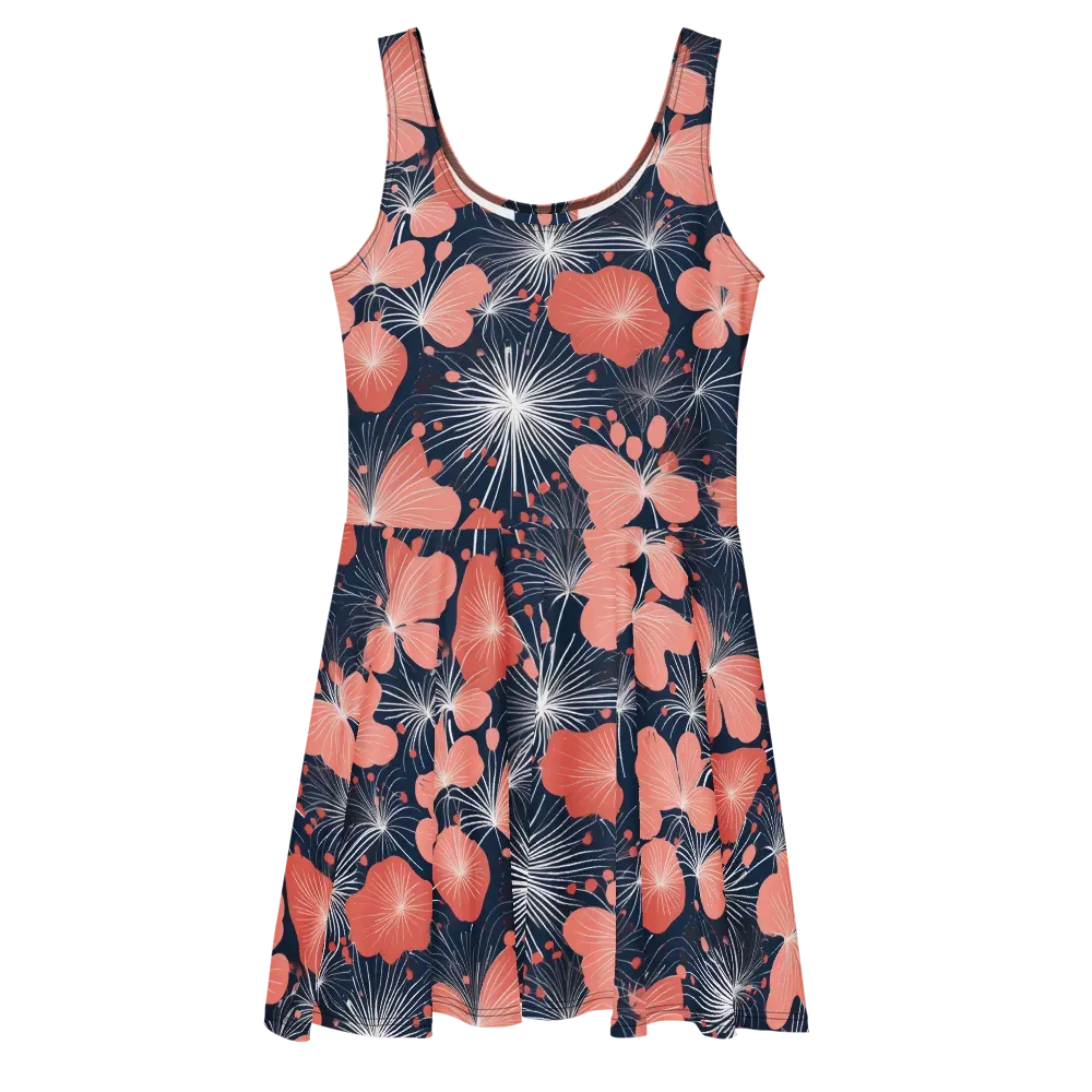 Coral Midnight Bloom on Skater Dress — Front
