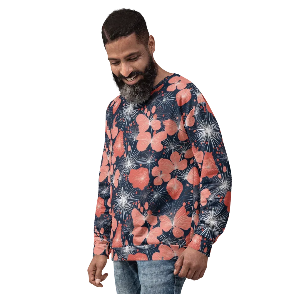 Coral Midnight Bloom on Sweatshirt — Left Front