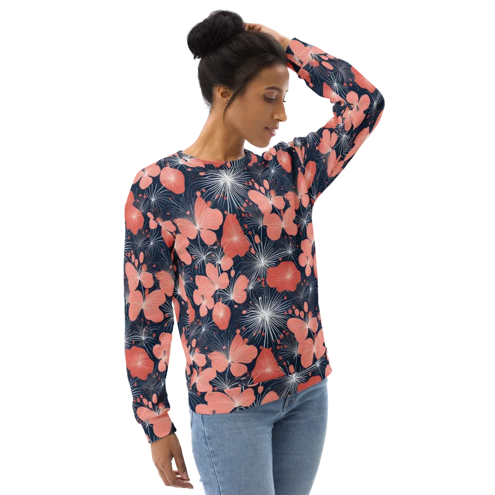 Coral Midnight Bloom on Sweatshirt — Right Front