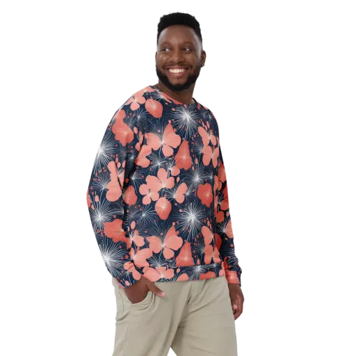 Coral Midnight Bloom on a Sweatshirt