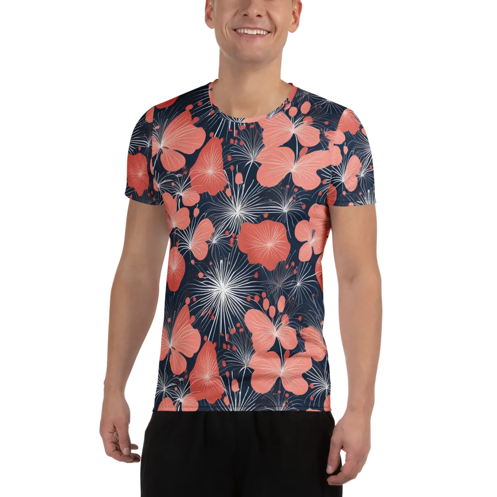 Coral Midnight Bloom on Men's Athletic T-Shirt — Front