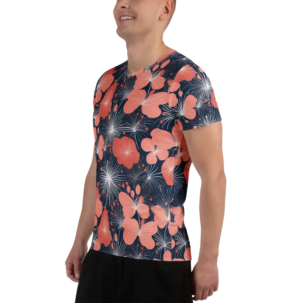 Coral Midnight Bloom on Men's Athletic T-Shirt — Left