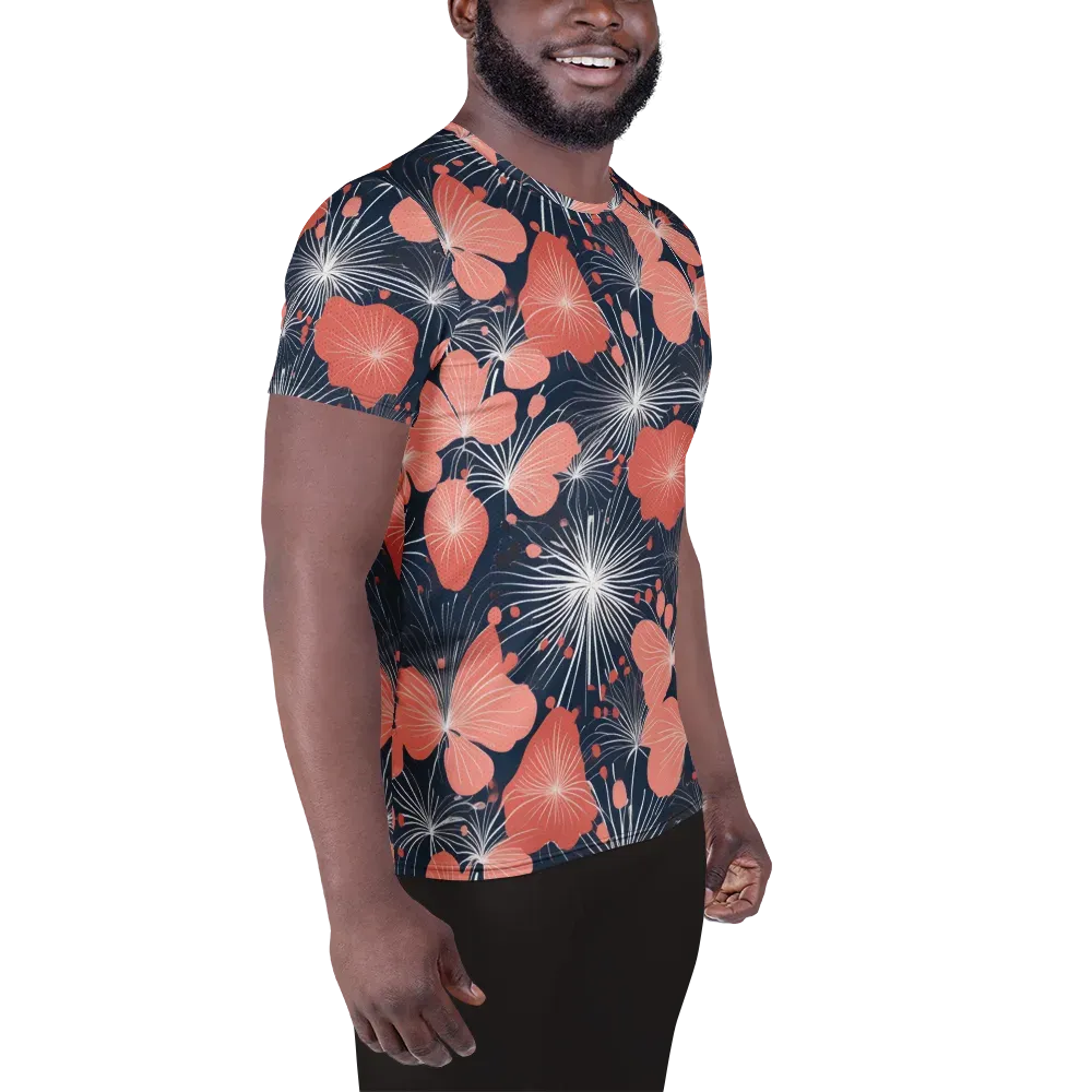 Coral Midnight Bloom on Men's Athletic T-Shirt — Right