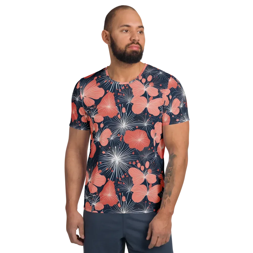 Coral Midnight Bloom on Men's Athletic T-Shirt — Front