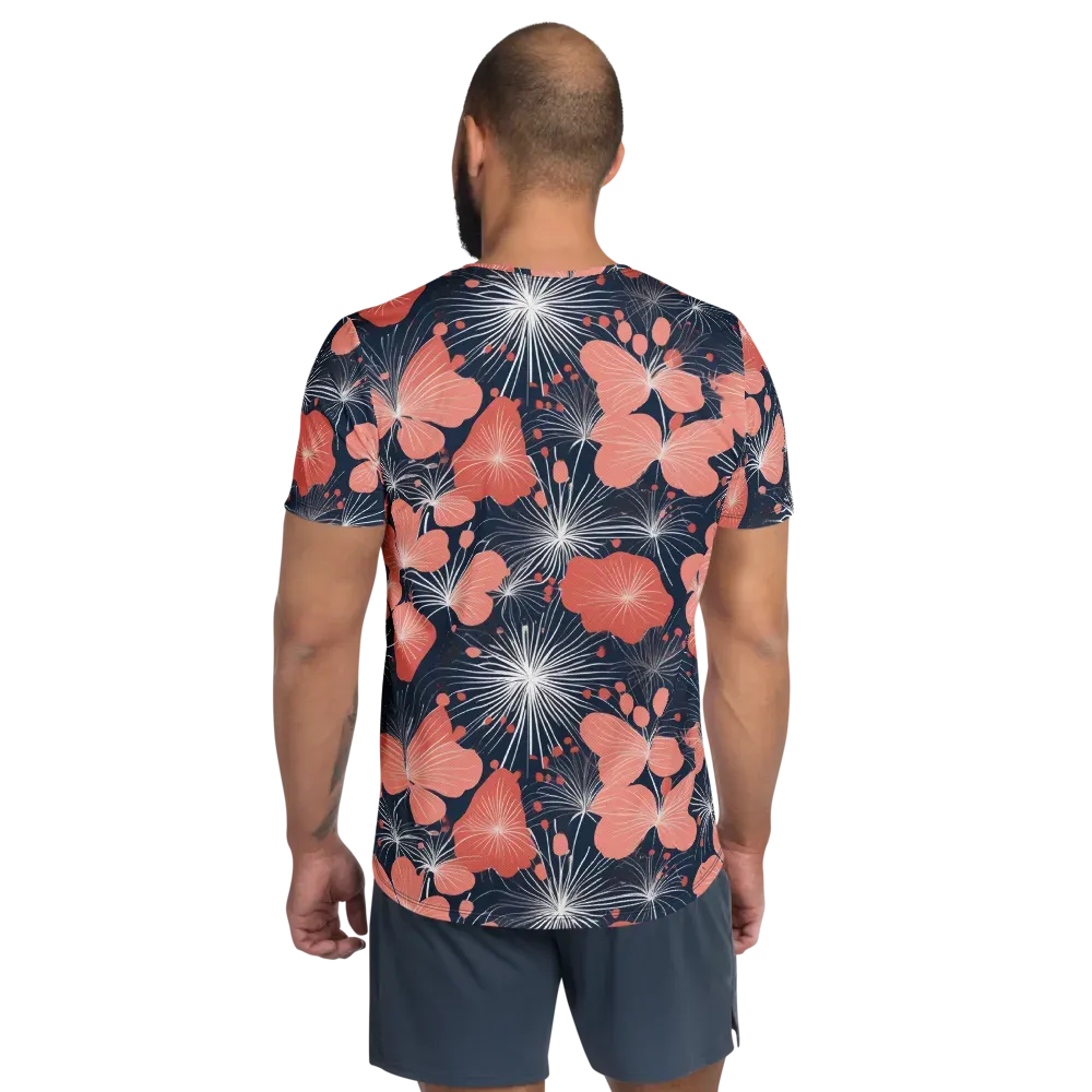 Coral Midnight Bloom on Men's Athletic T-Shirt — Back