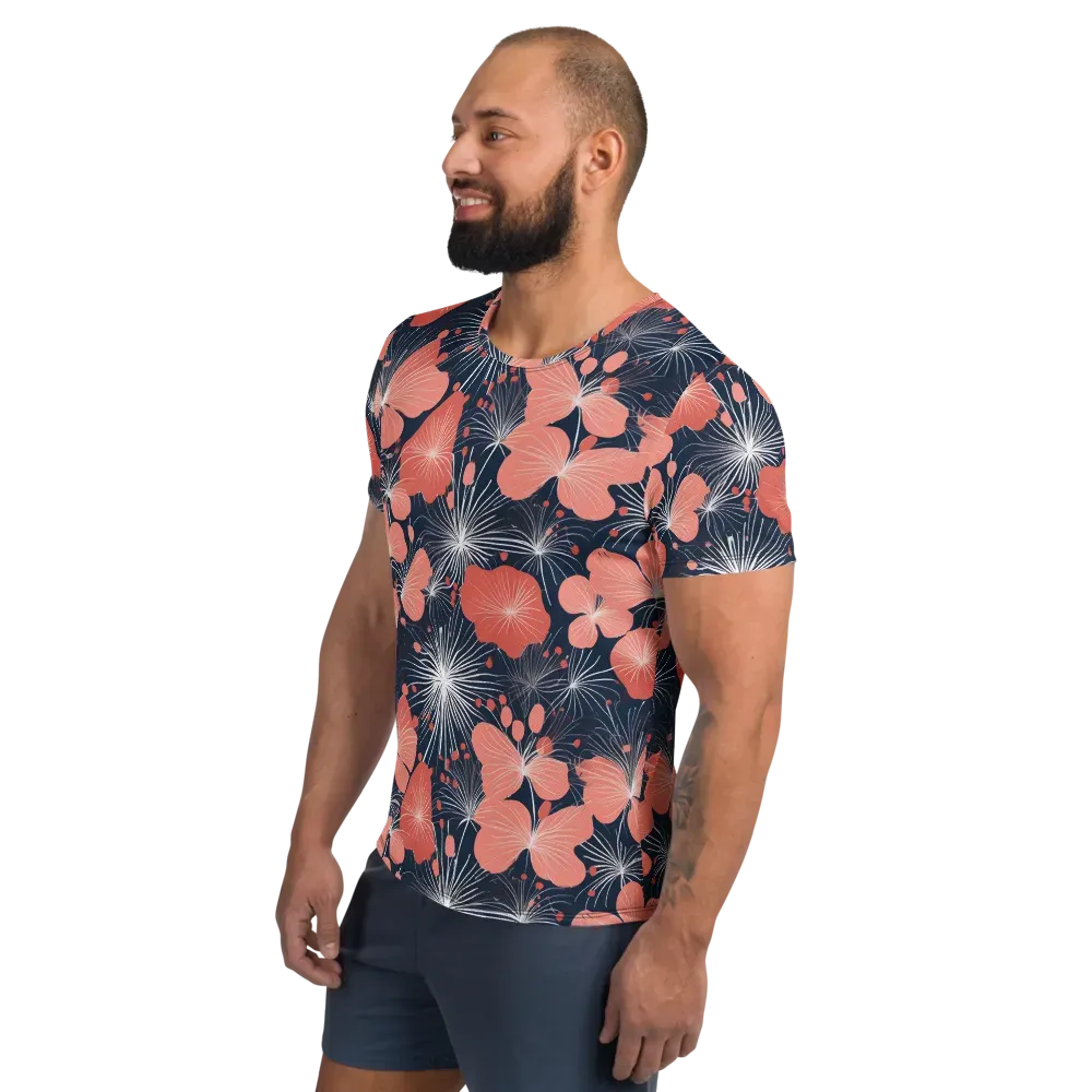 Coral Midnight Bloom on Men's Athletic T-Shirt — Left