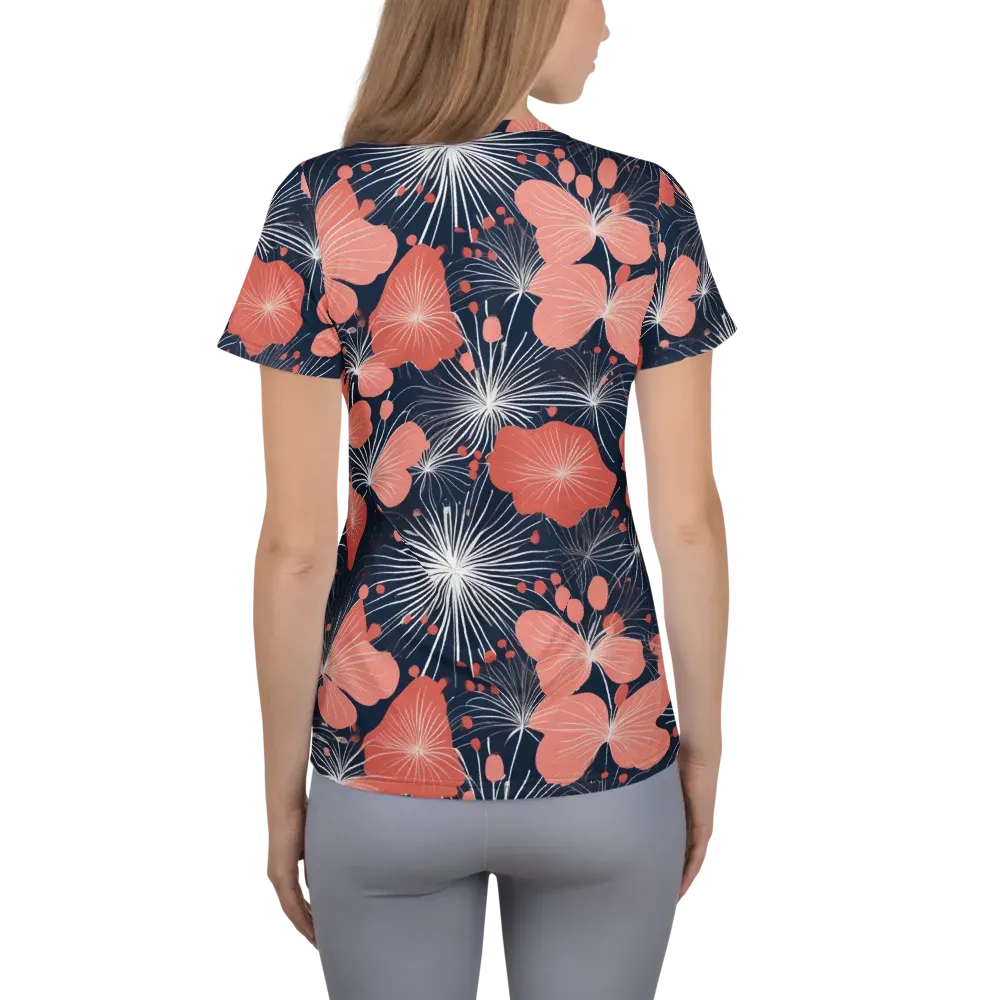 Coral Midnight Bloom on Women's Athletic T-Shirt — Back