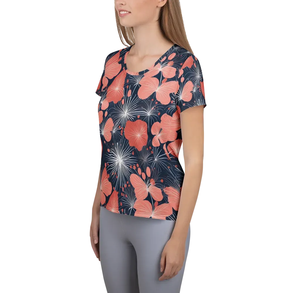 Coral Midnight Bloom on Women's Athletic T-Shirt — Left