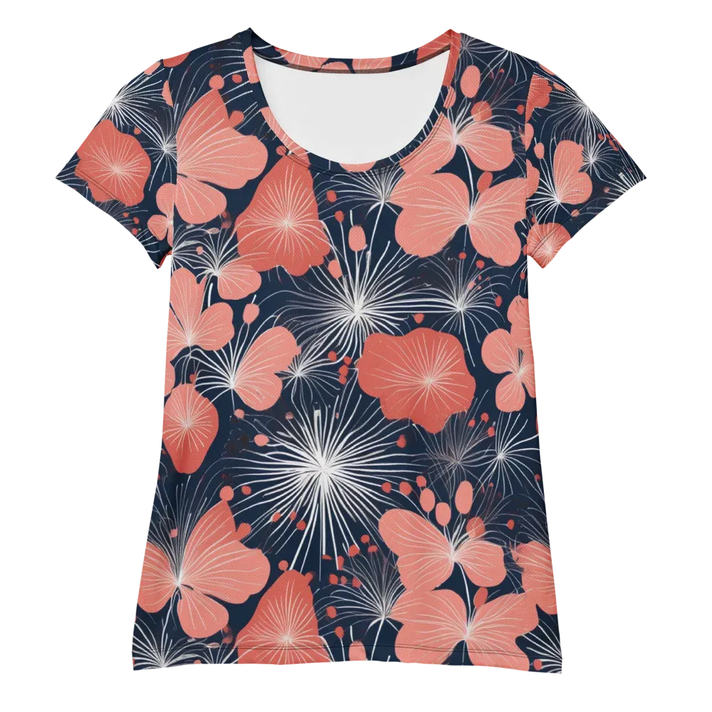 Coral Midnight Bloom on Women's Athletic T-Shirt — Front