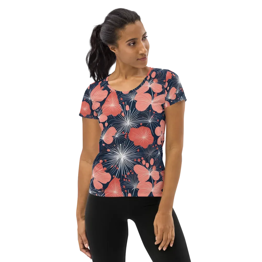 Coral Midnight Bloom on Women's Athletic T-Shirt — Front