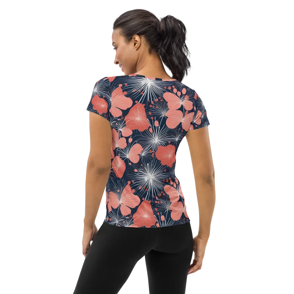 Coral Midnight Bloom on Women's Athletic T-Shirt — Back