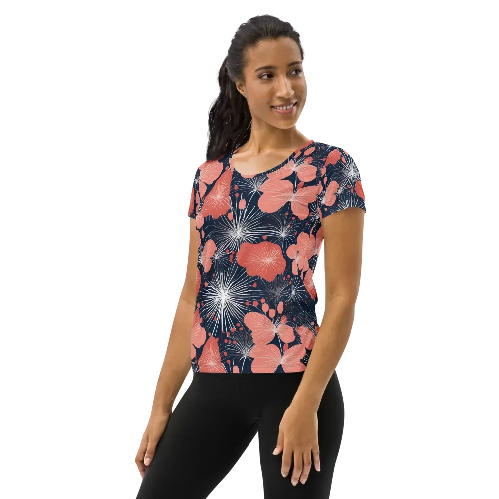 Coral Midnight Bloom on Women's Athletic T-Shirt — Left