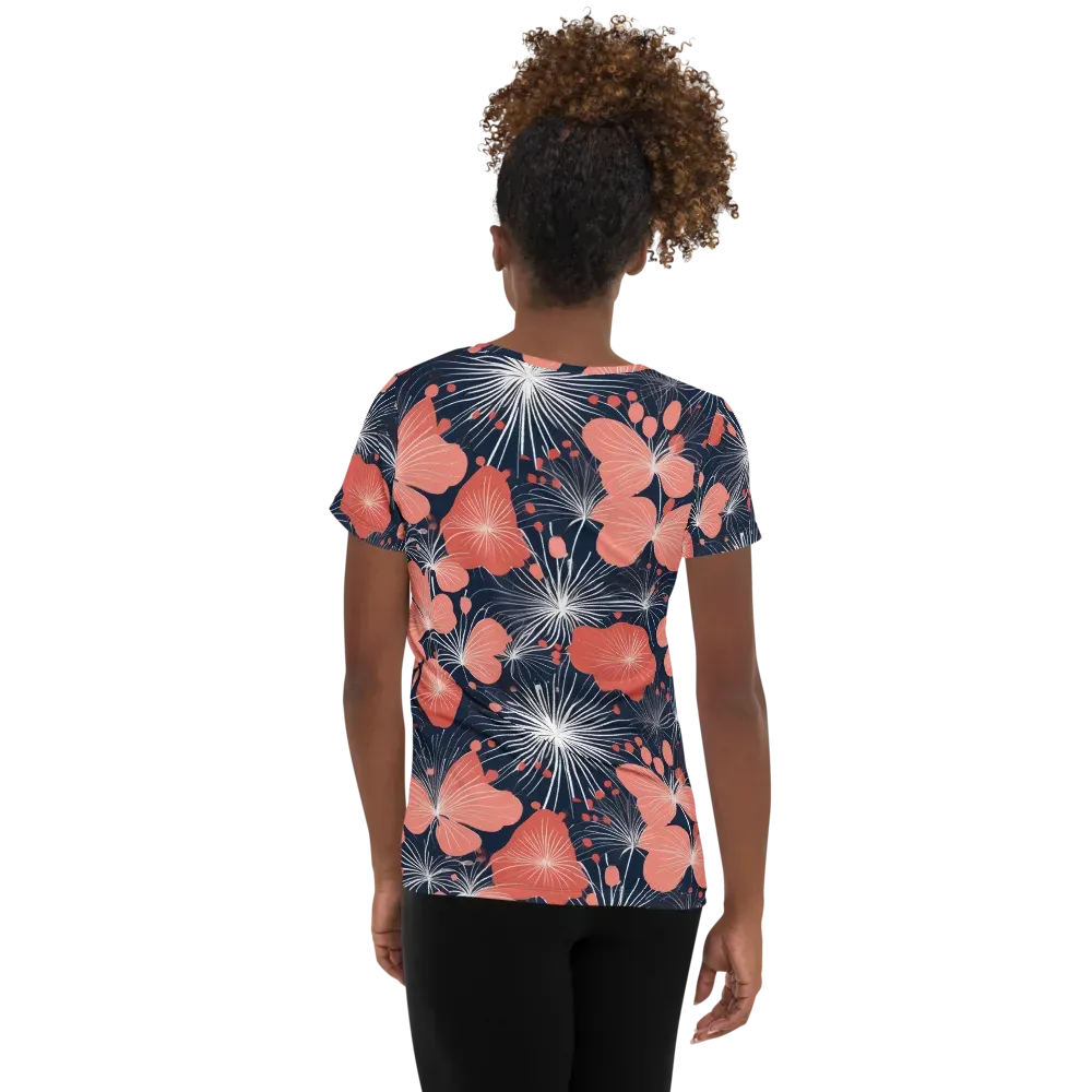 Coral Midnight Bloom on Women's Athletic T-Shirt — Back