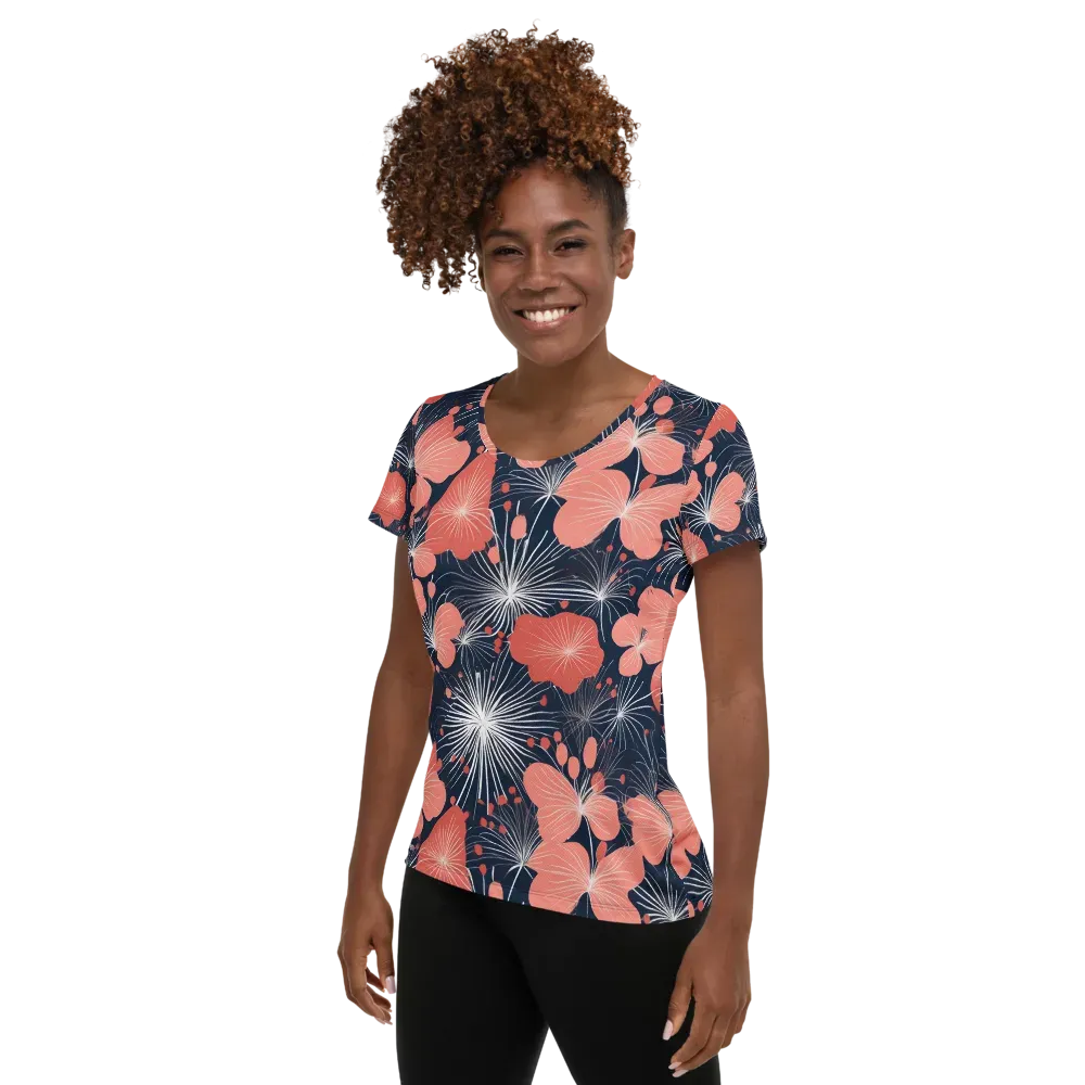 Coral Midnight Bloom Women's Athletic T-Shirt on model