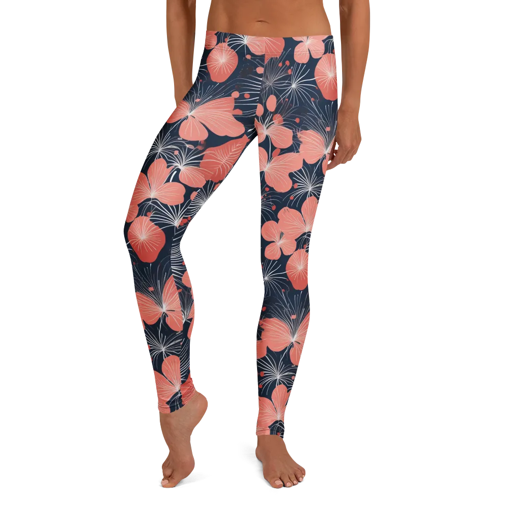 Coral Midnight Bloom on Leggings — Front
