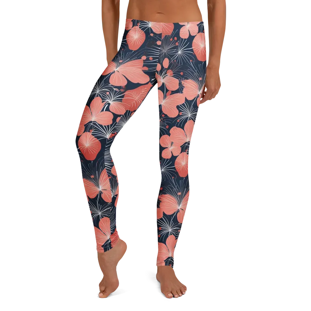 Coral Midnight Bloom on Leggings — Front