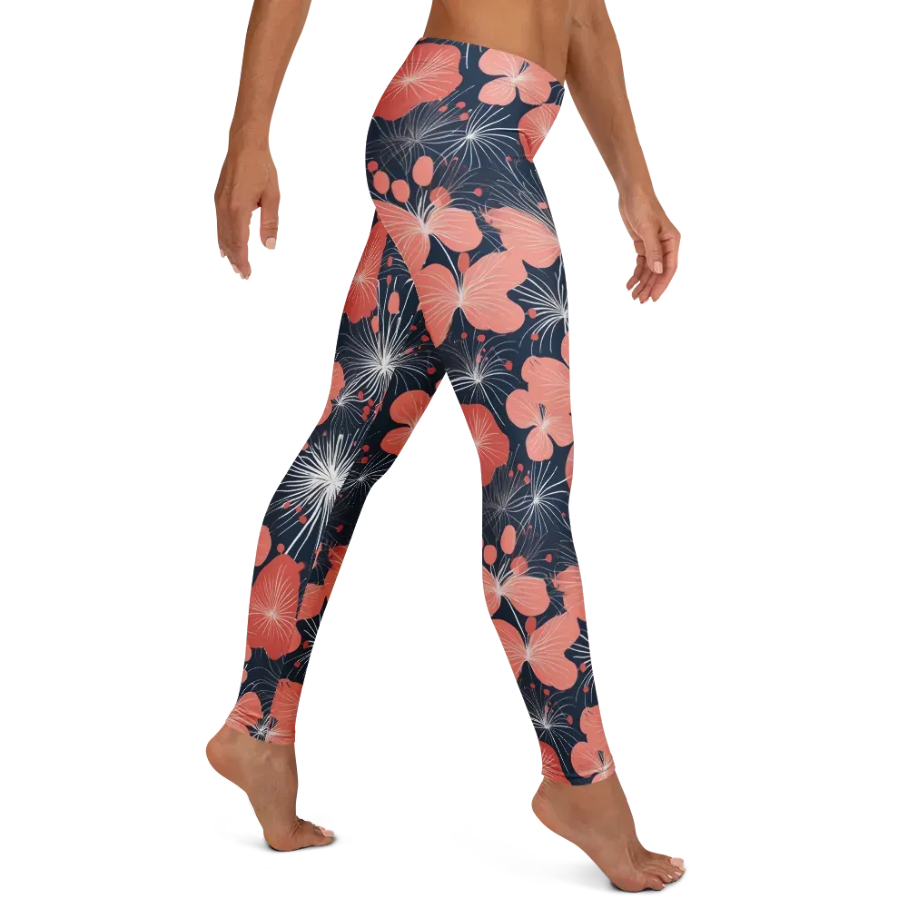 Coral Midnight Bloom on Leggings — Right