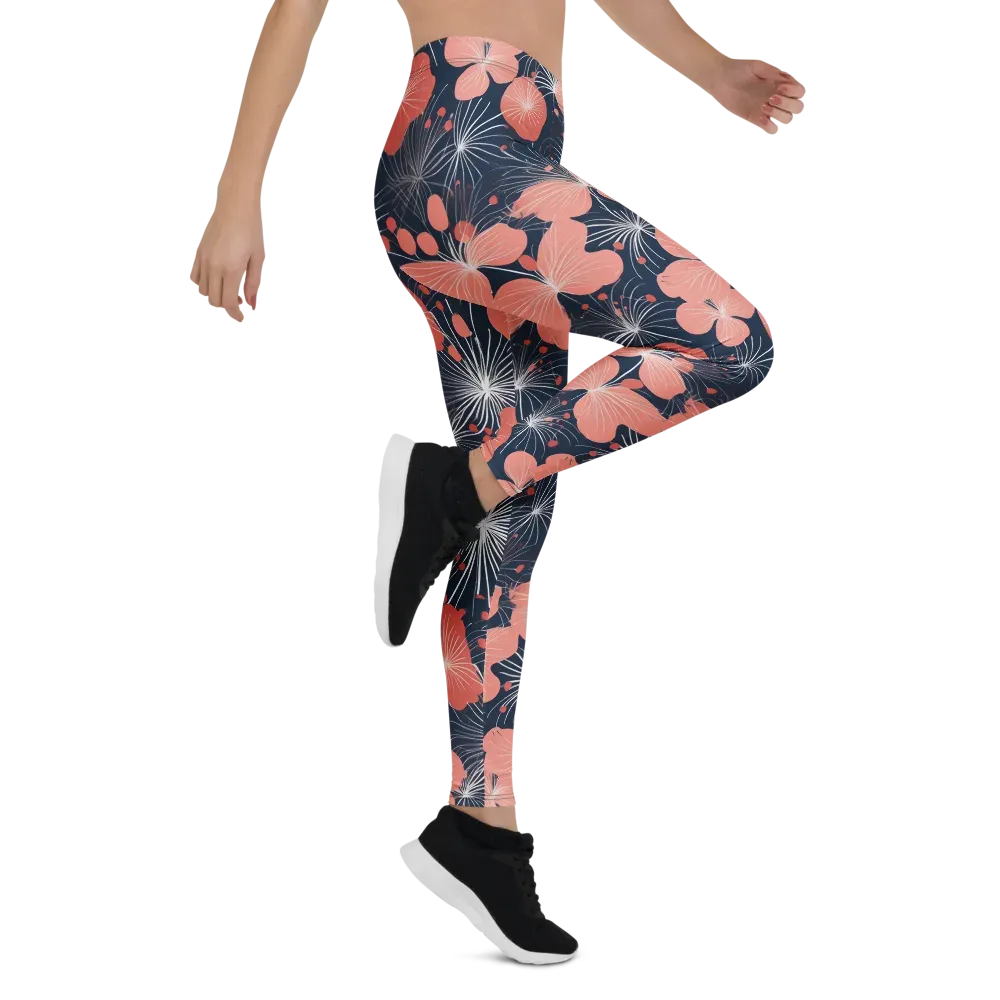 Coral Midnight Bloom on Leggings — Right