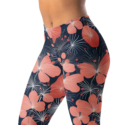 Coral Midnight Bloom on a Leggings