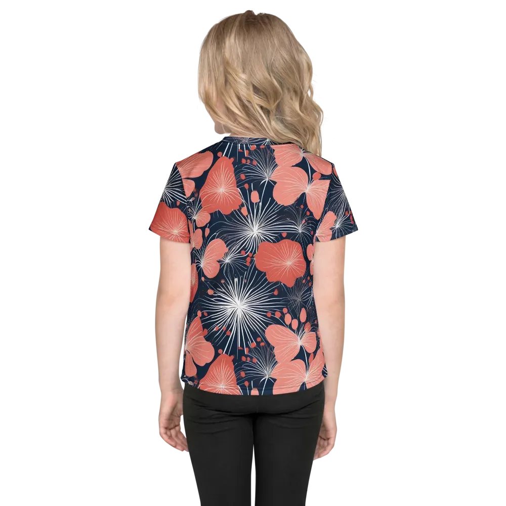 Coral Midnight Bloom on Kids Crew Neck T-Shirt — Back