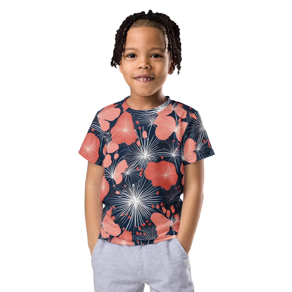 Coral Midnight Bloom on Kids Crew Neck T-Shirt — Front