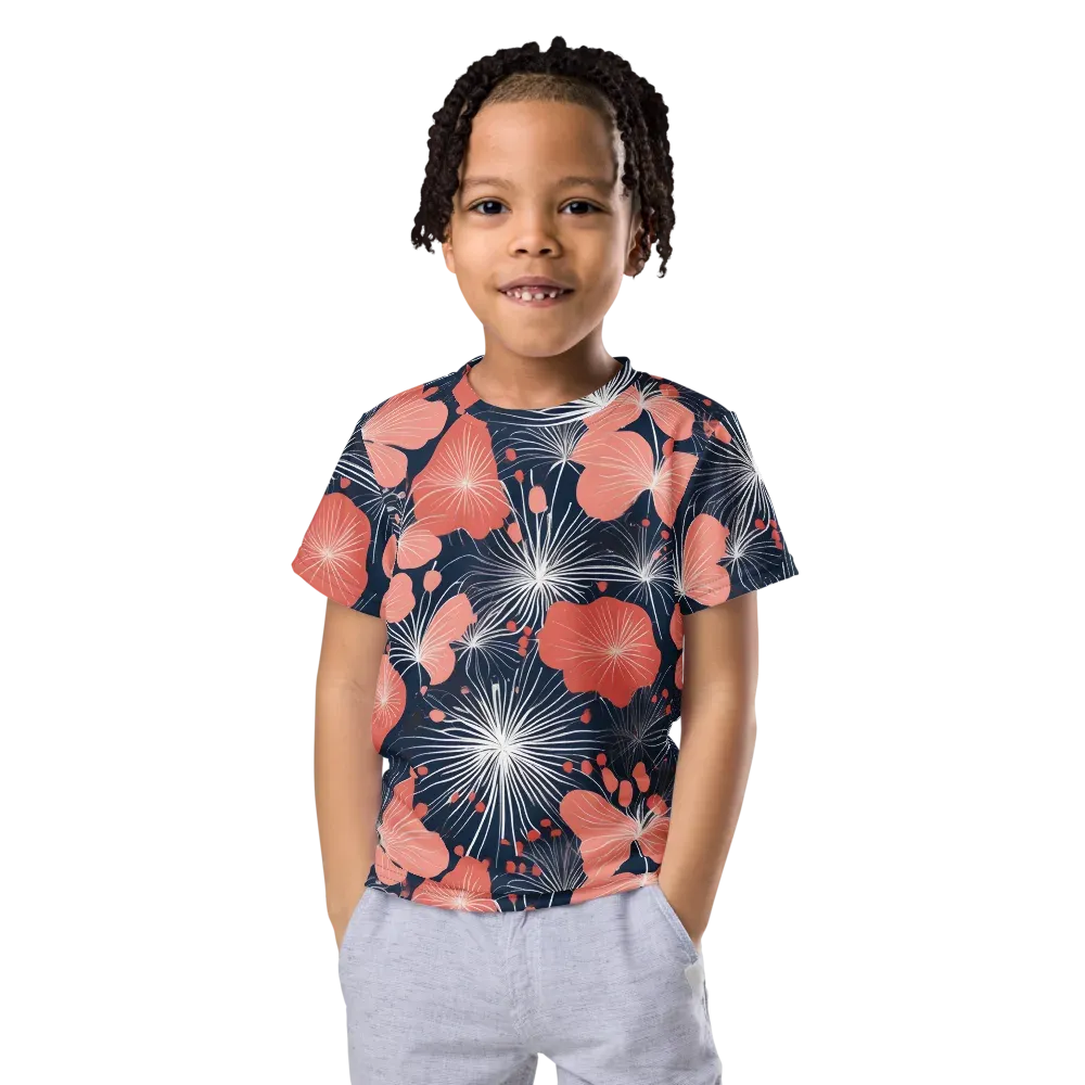 Coral Midnight Bloom on Kids Crew Neck T-Shirt — Front
