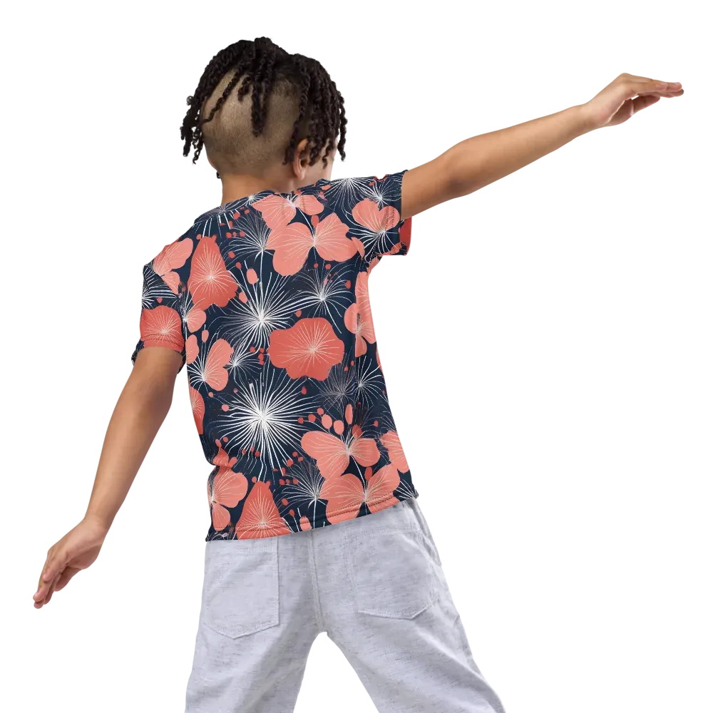 Coral Midnight Bloom on Kids Crew Neck T-Shirt — Back