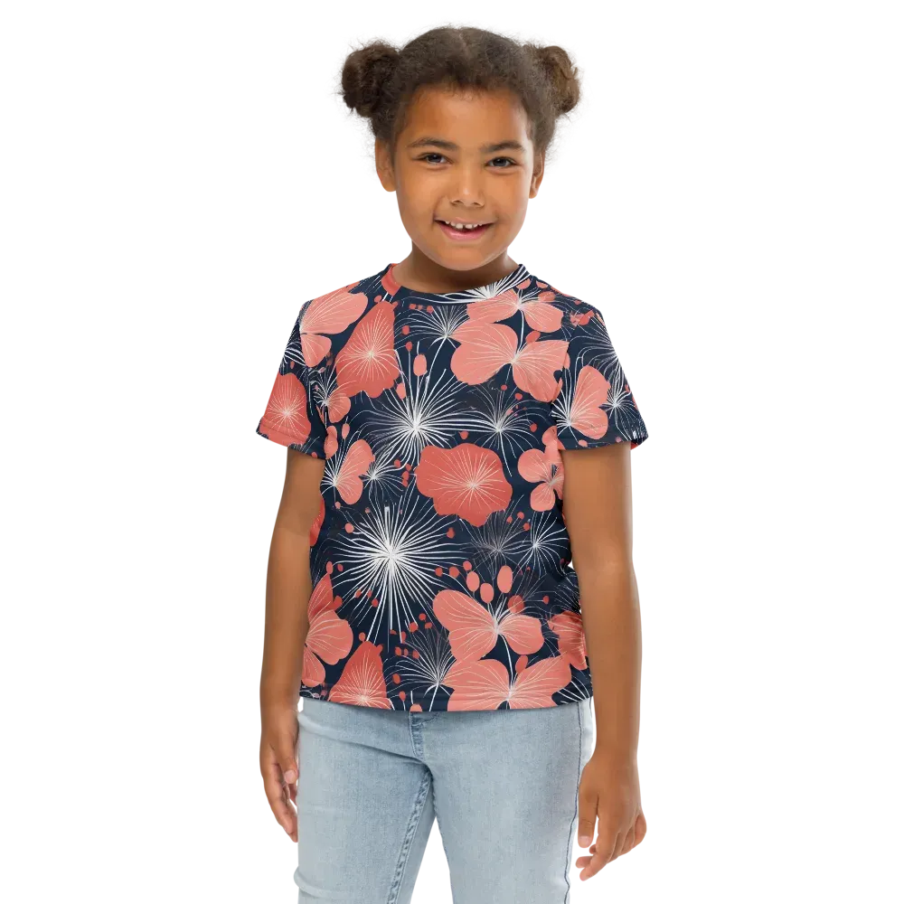 Coral Midnight Bloom on Kids Crew Neck T-Shirt — Front
