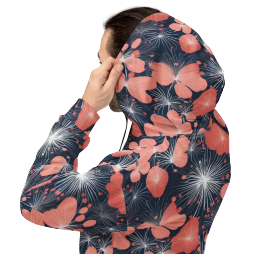 Coral Midnight Bloom on a Hoodie